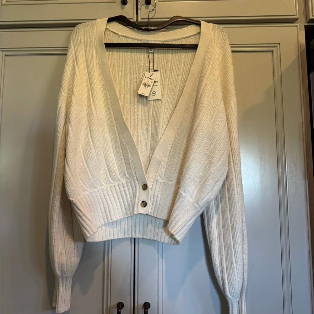 Express Cream V-Neck Cardigan